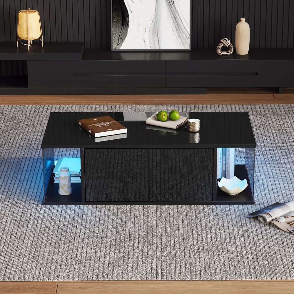 Table basse bar avec plateau verre trempé -