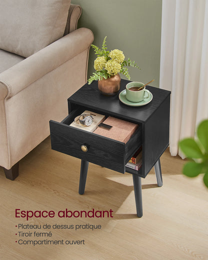 Table de nuit simple noir en bois -
