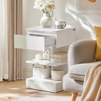 Table de chevet moderne et originale avec 1 tiroir - 39x65x39cm - Blanc Table de chevet