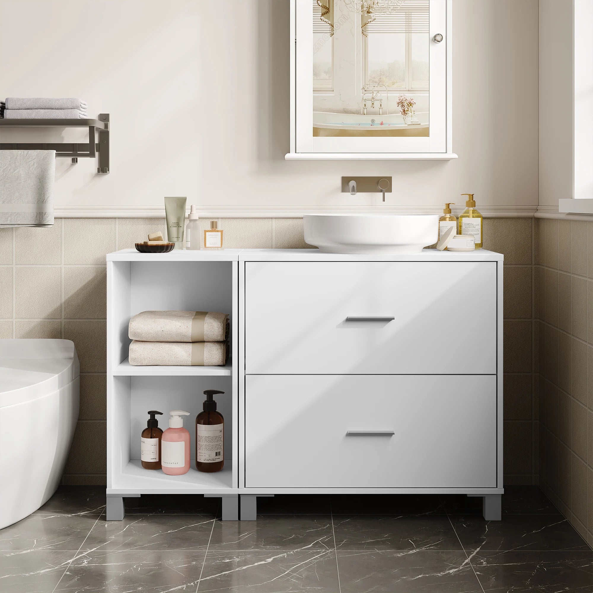 Meuble de rangement bas salle de bain blanche moderne -