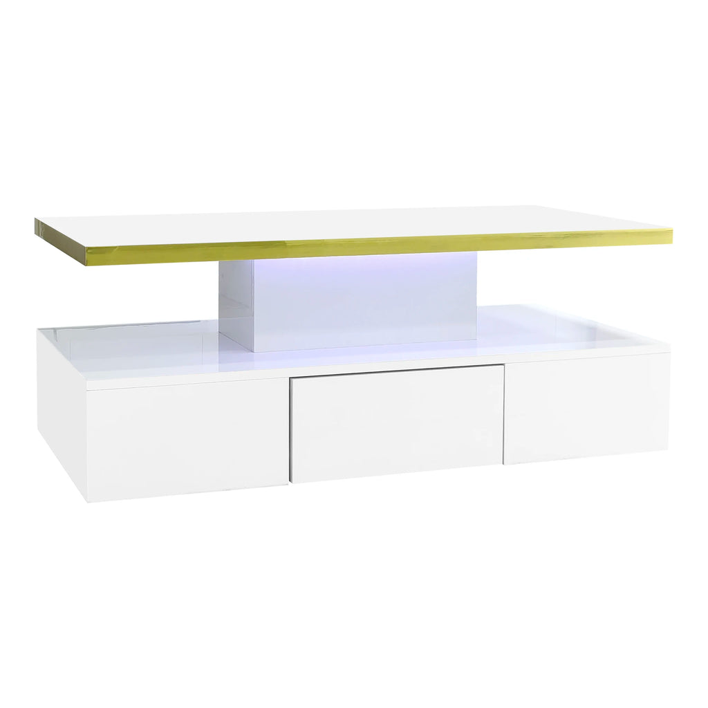 Table basse rectangulaire moderne et brillante avec éclairage LED -