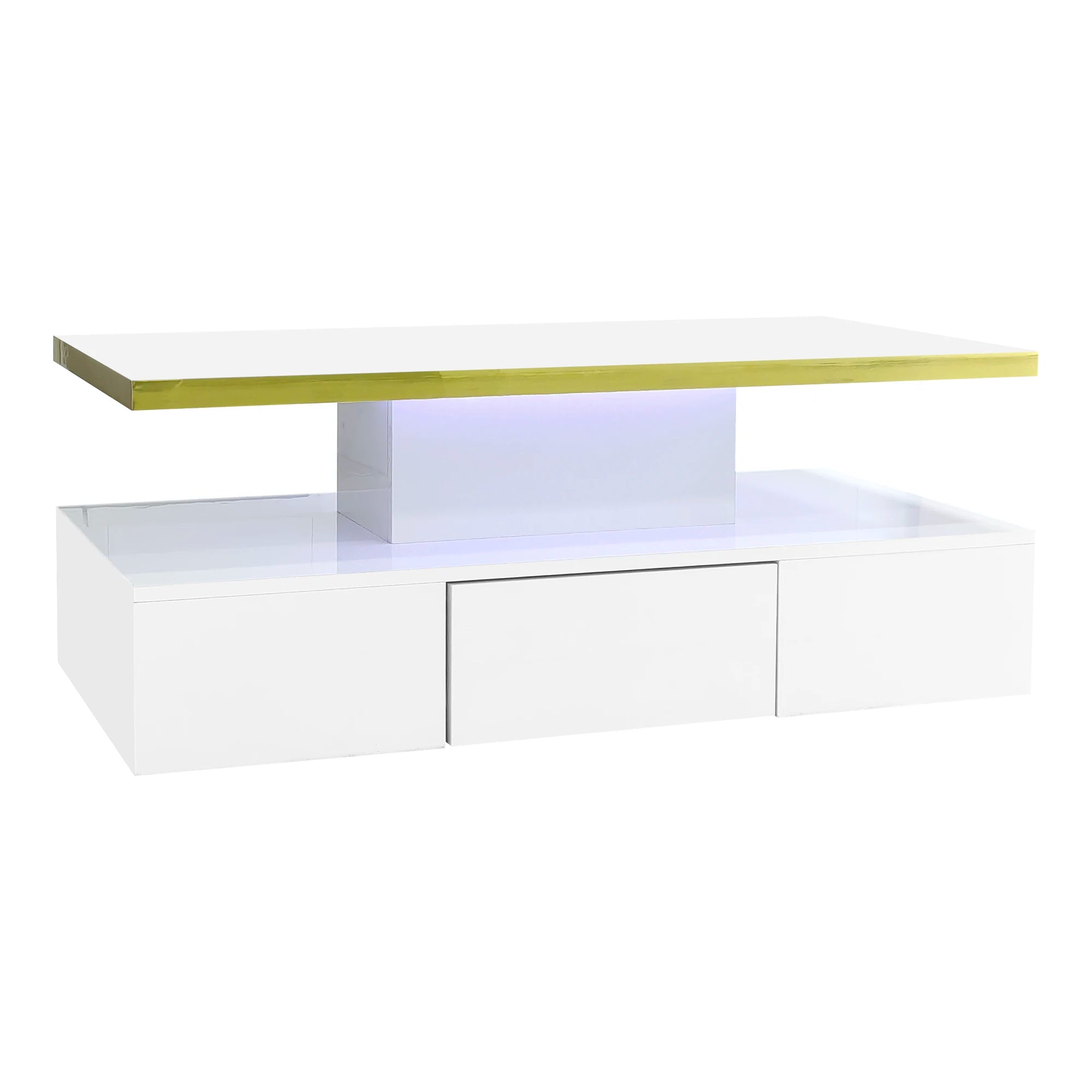 Table basse rectangulaire moderne et brillante avec éclairage LED -