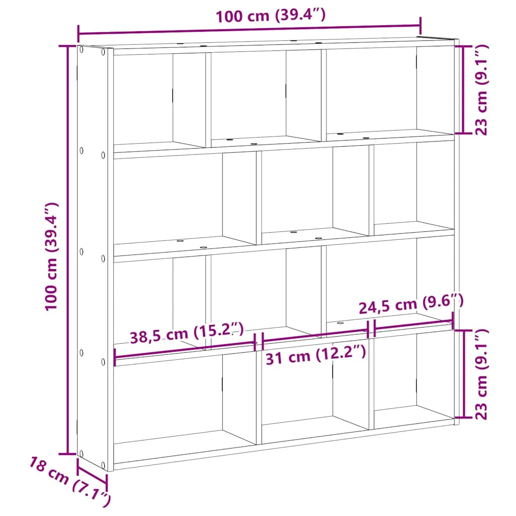 étagère murale en bois 12 compartiments -