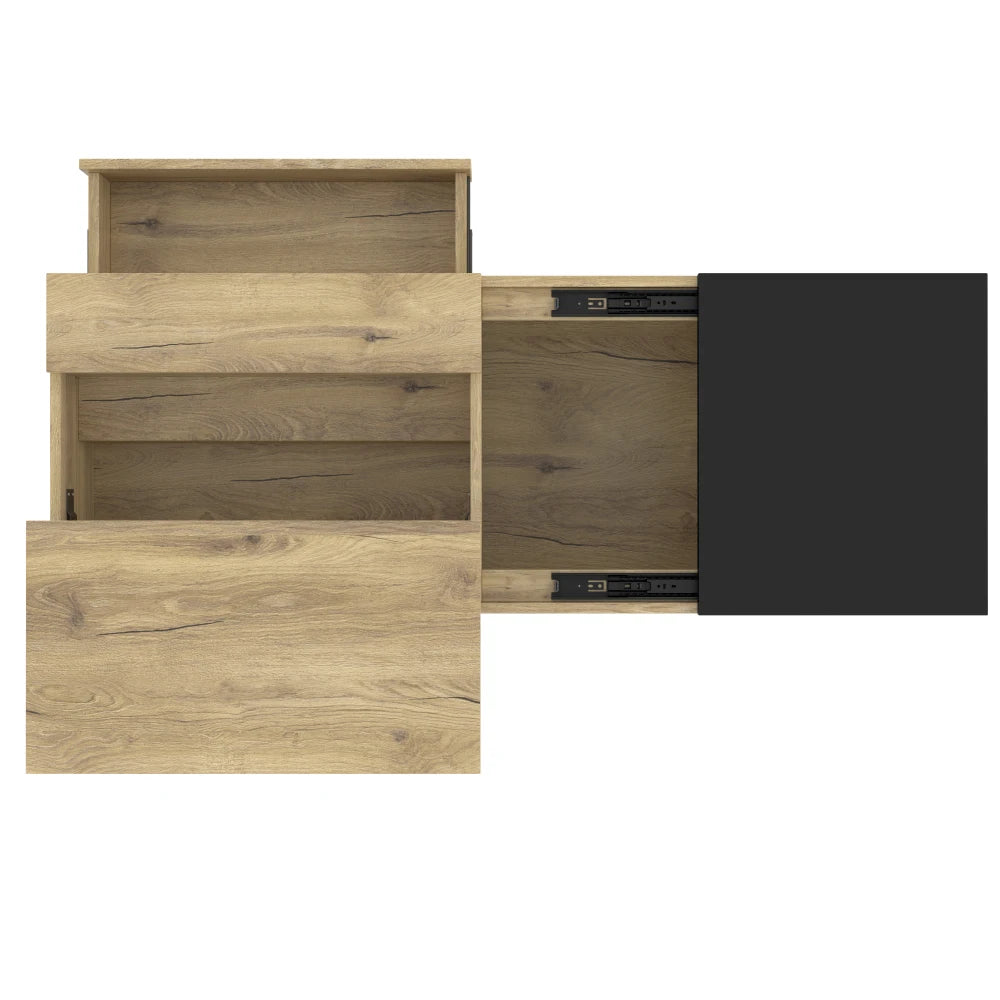 Table basse bois ronde et carré originale avec compartiments tiroirs -