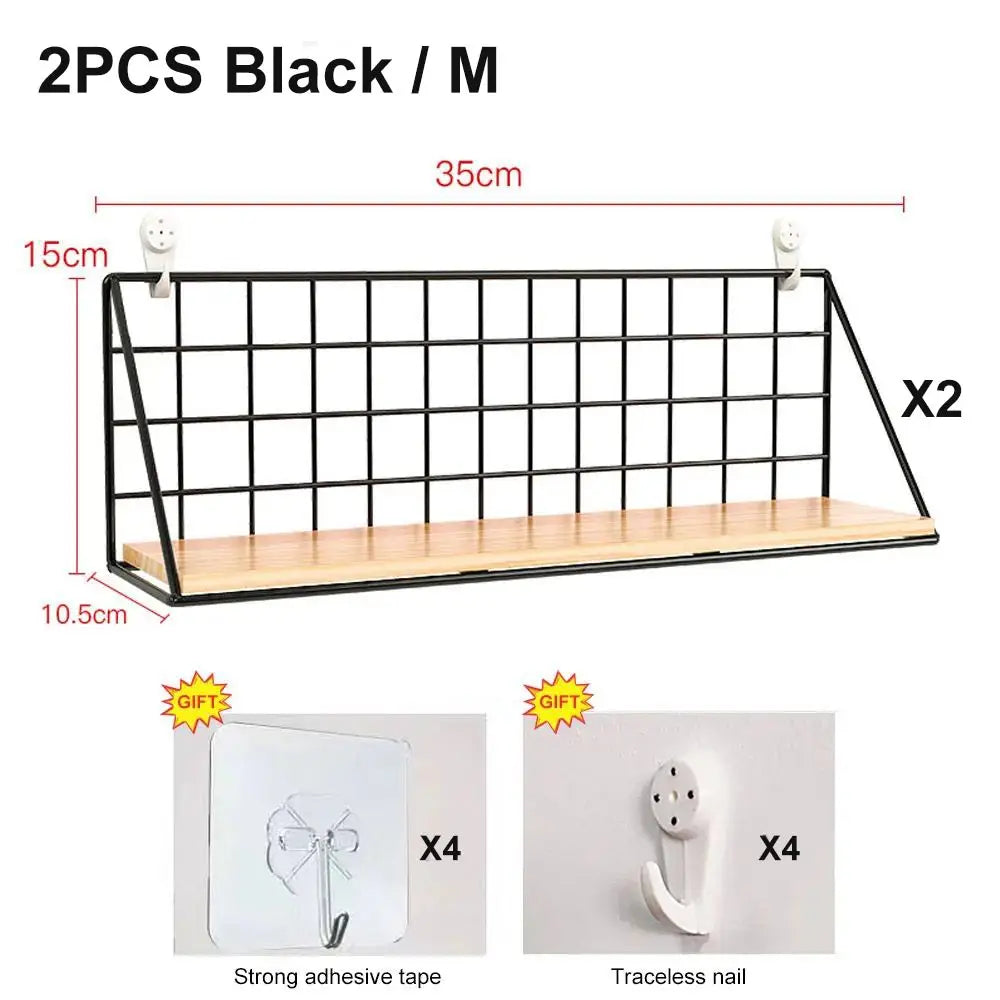 étagère murale suspendue en bois - 2pcs Noir M