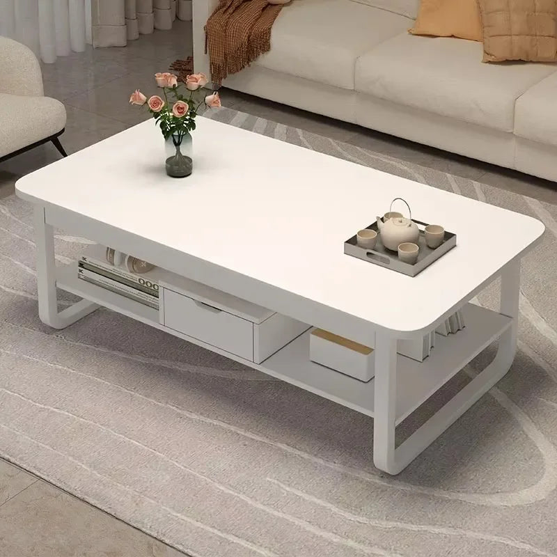Table basse bois blanc en forme de rectangle -