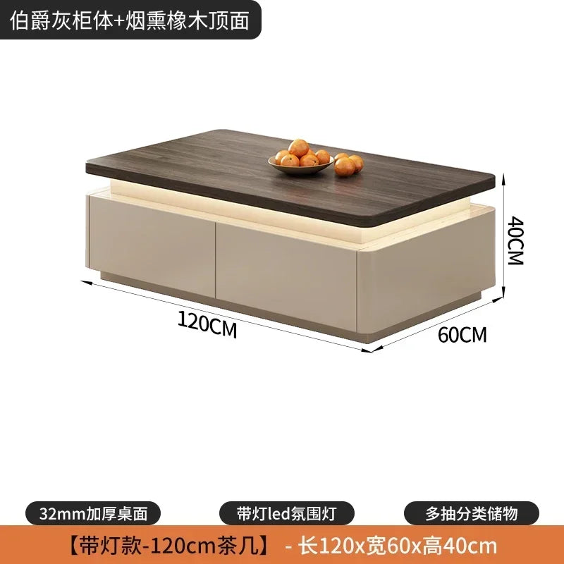 Table basse bois scandinave de luxe - 120x60x40cm LED