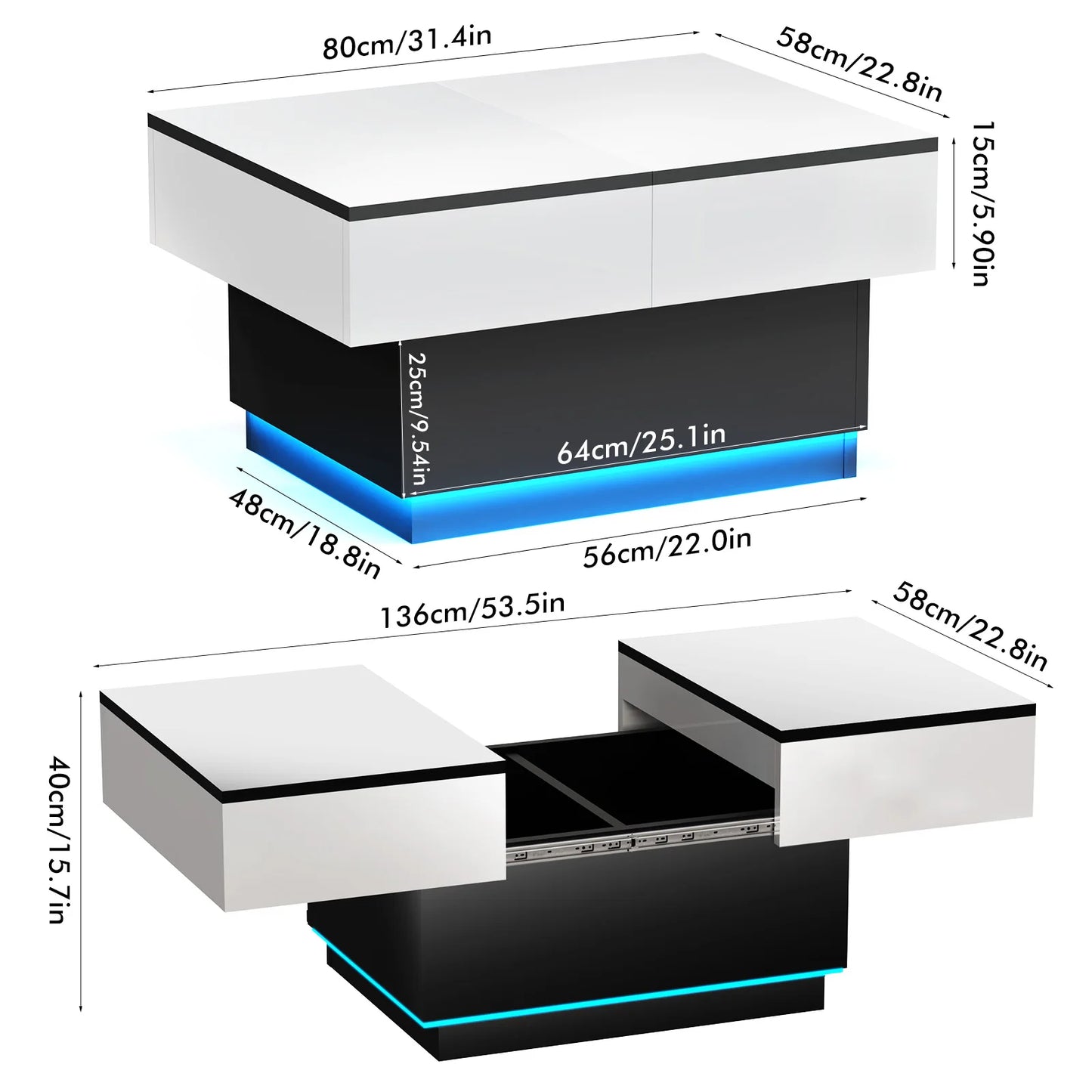 Table basse industrielle moderne extensible 2 en 1 - Blanc Table basse