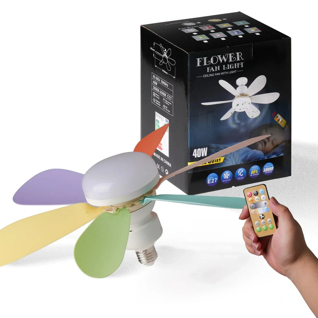 Ventilateur pour plafond LED 40W - Multicouleur-52cm