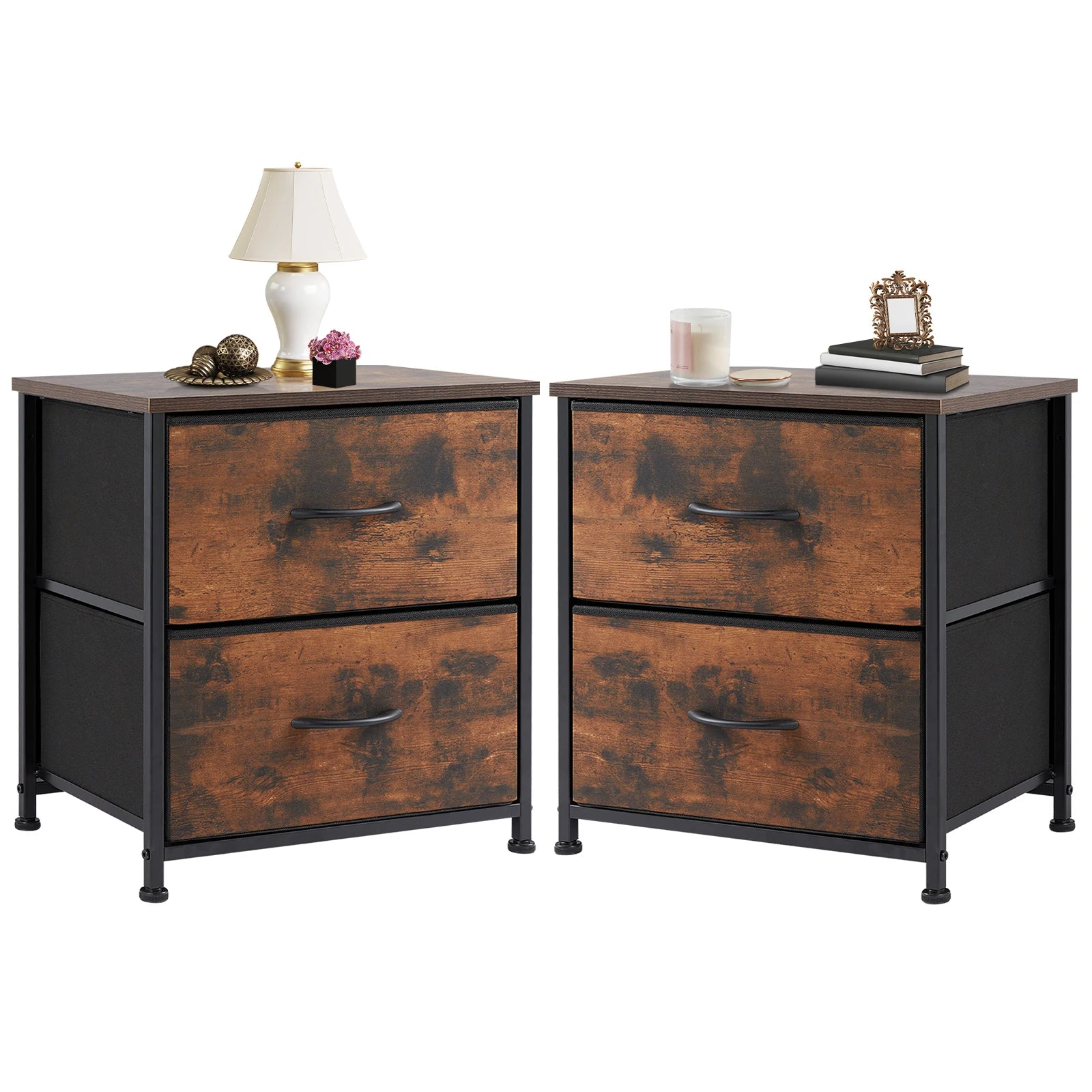 Table de chevet tiroir de style vintage - 2 PACK Marron Table de chevet
