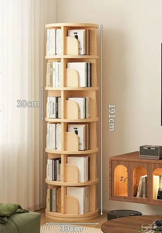 Étagère livre en bois massif pivotante à 360 dégrés - 6 couches H191cm