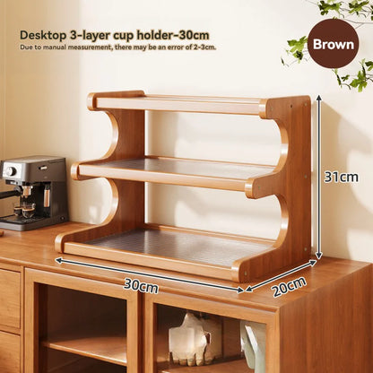 Étagère café en bois de bambou - 3F 30cm