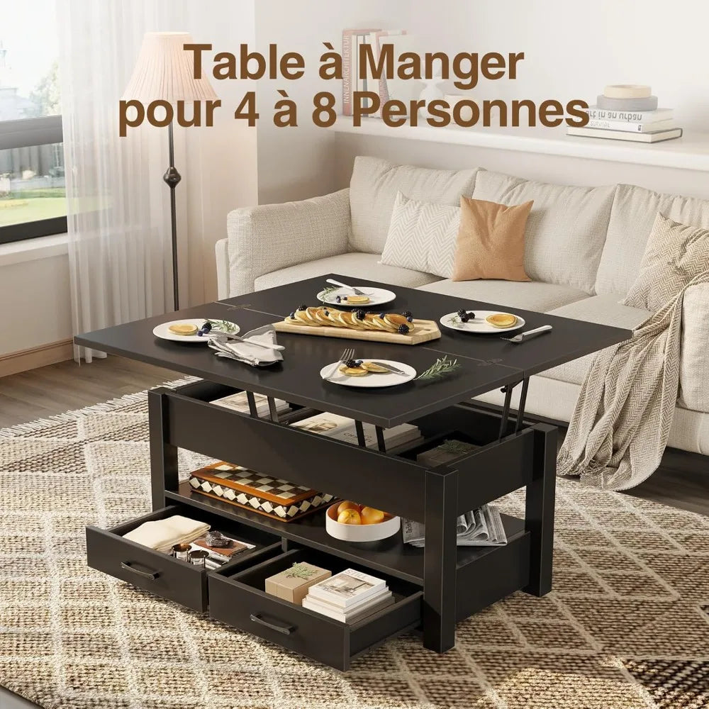 Table basse bois avec deux rangements tiroirs -
