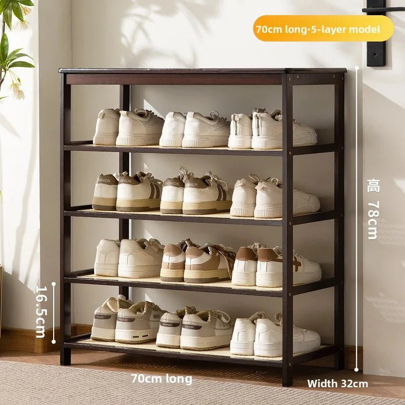 Meuble à chaussure bas d'entrée en bois massif - 5 étages-70cm