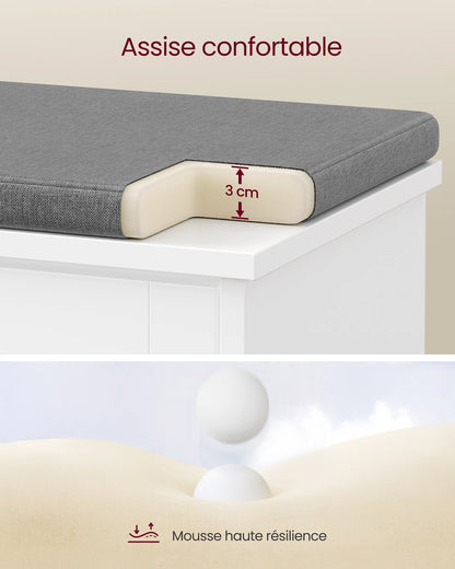 Étagère chaussures banc de couleur blanche 30 x 80 x 53.5 cm -