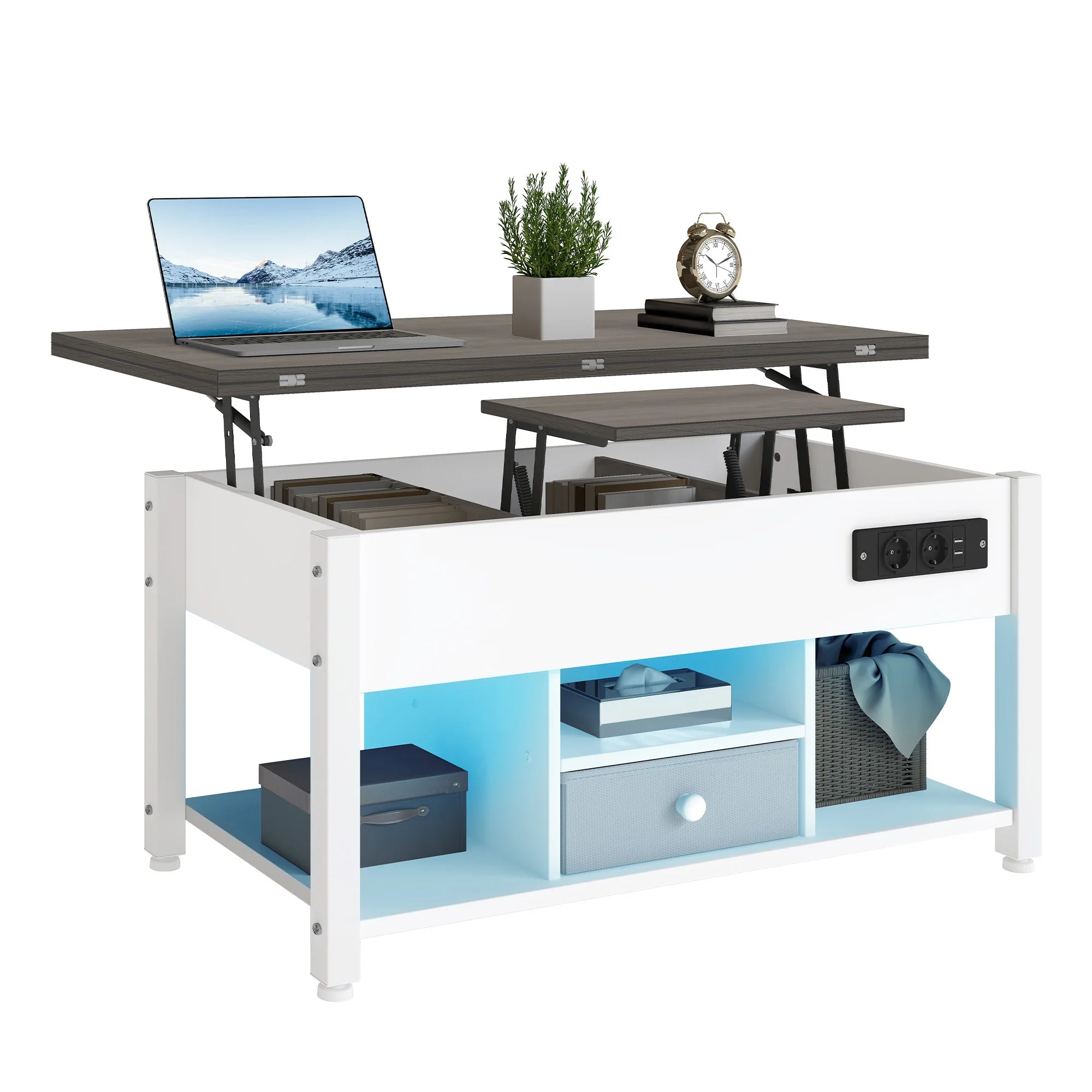 Table basse grise et blanche 4 en 1 transformable -