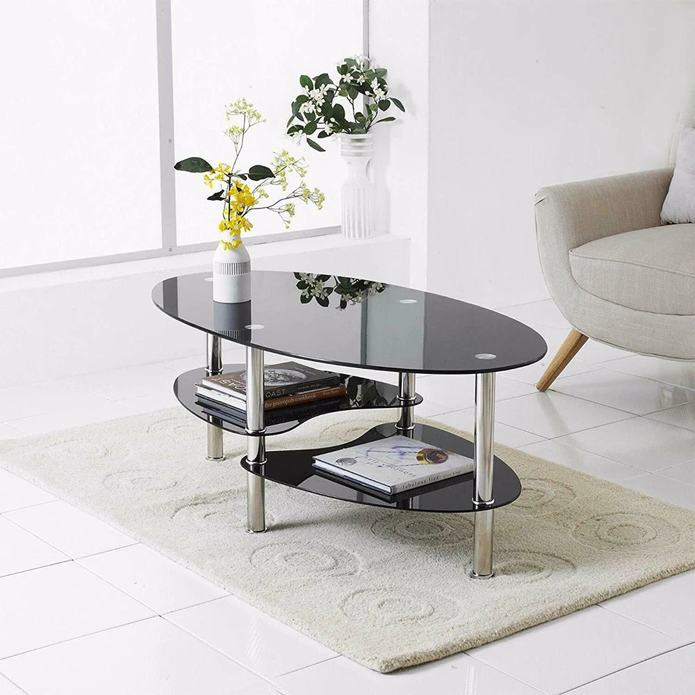Table basse en verre à 3 niveaux minimaliste 90x50x45cm -