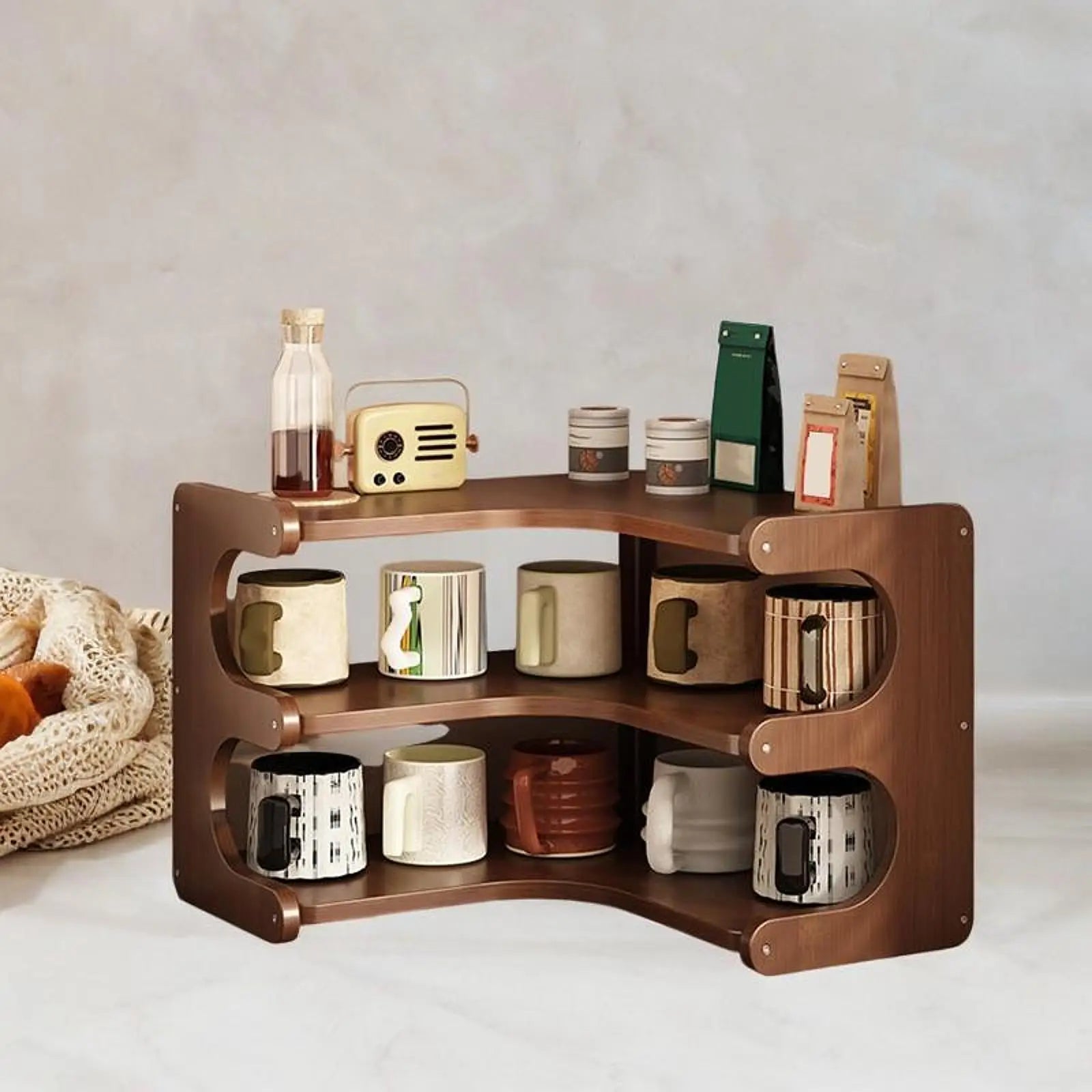 Étagère d'angle cuisine en bois massif -