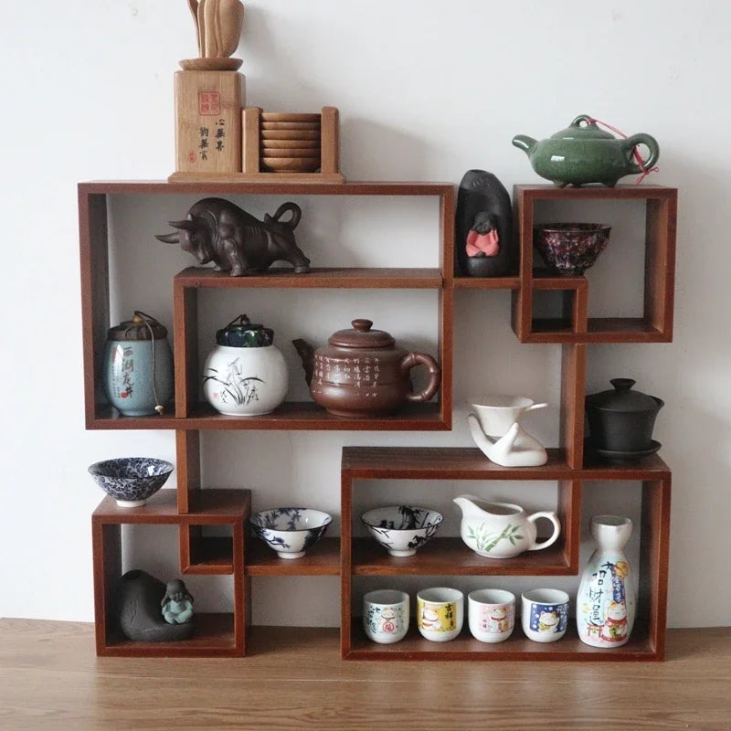 étagère murale en bois ancien à multi compartiments -