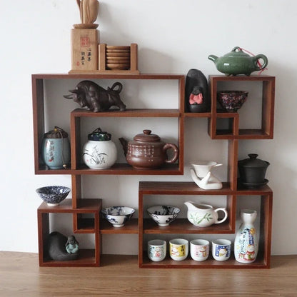 étagère murale en bois ancien à multi compartiments -