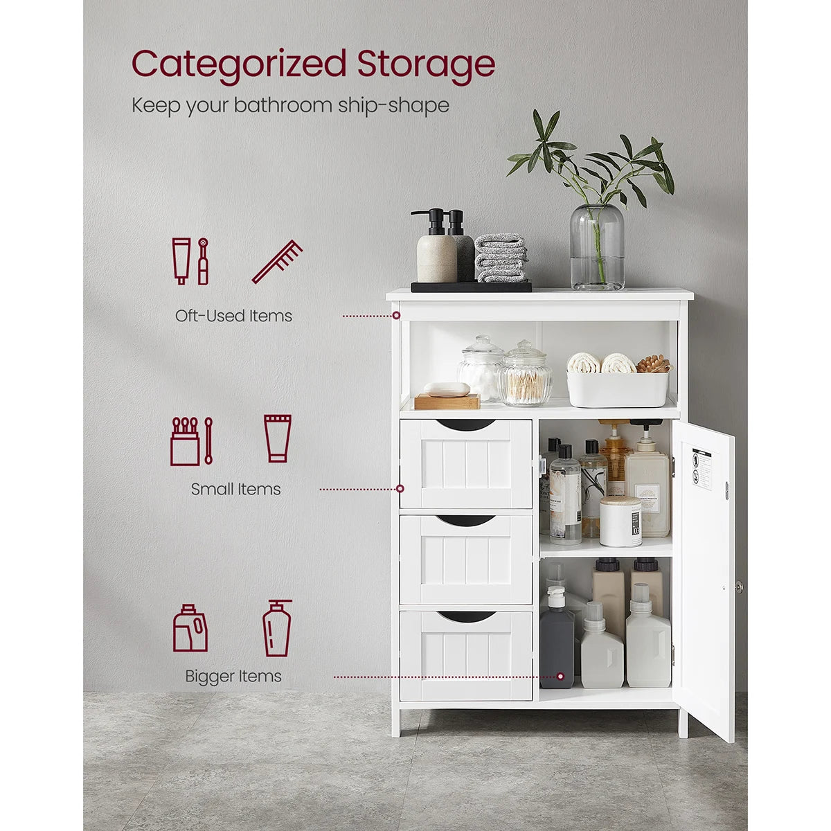 Meuble salle de bain bas avec 3 Tiroirs 60 x 30 x 80 cm, Blanc -