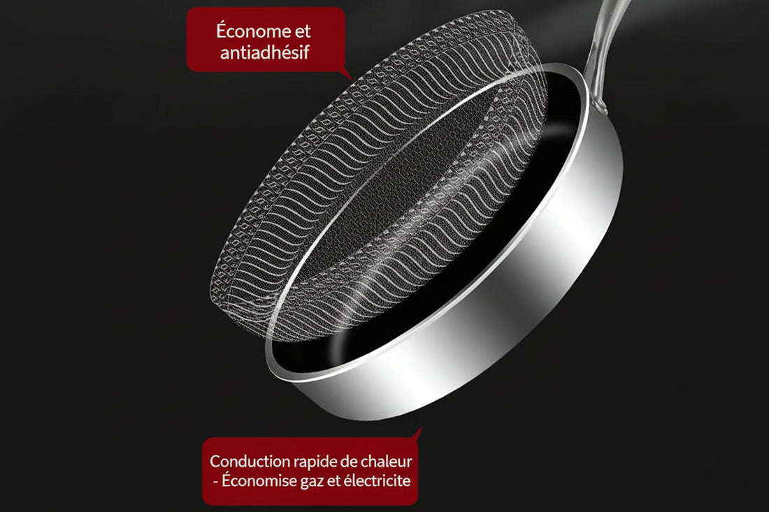 Poêle inox induction à fond alvéole 24/26CM -