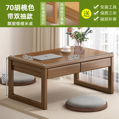 Table basse bureau japonais en bois naturel - 70 Noyer 2 pompes