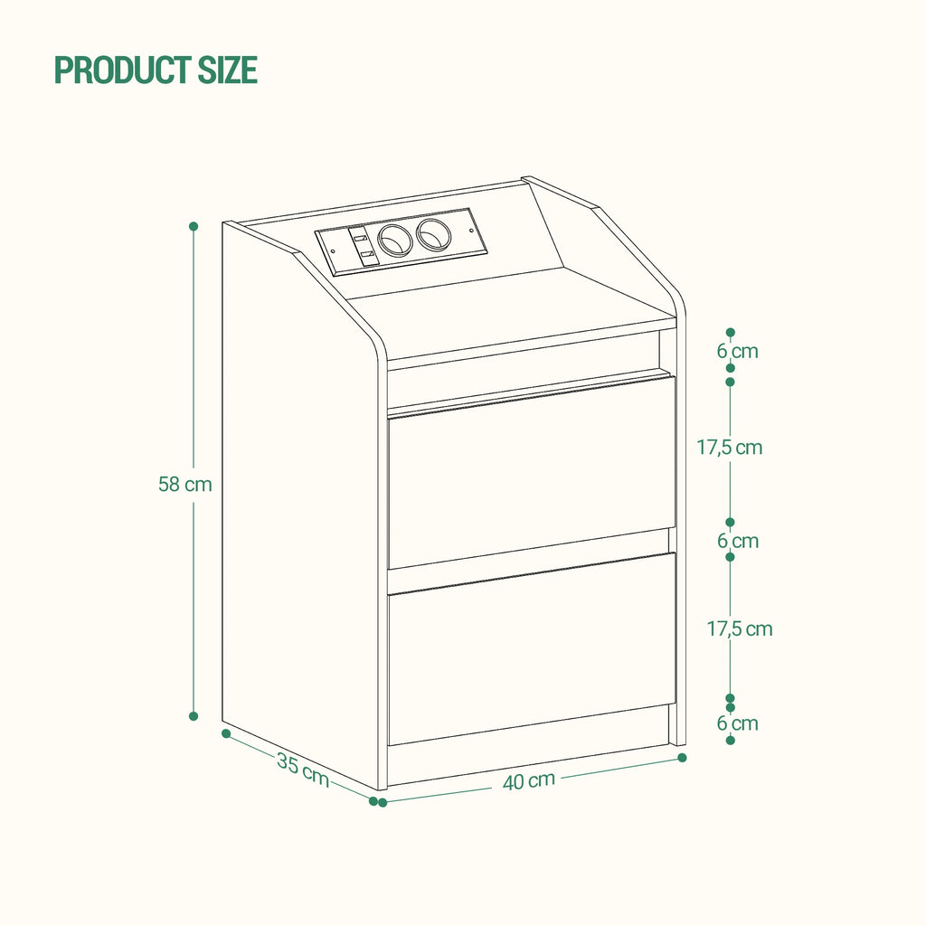 Table de nuit d'appoint élégant avec multiprise -
