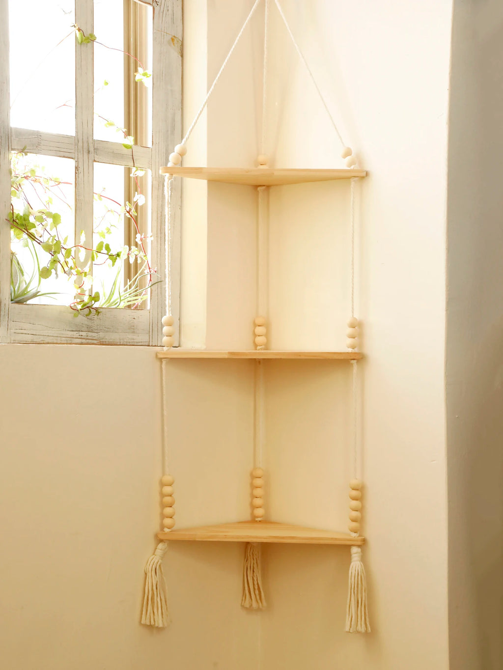 étagère bois d'angle triangulaire à 3 niveaux muraux -