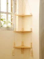 étagère bois d'angle triangulaire à 3 niveaux muraux -