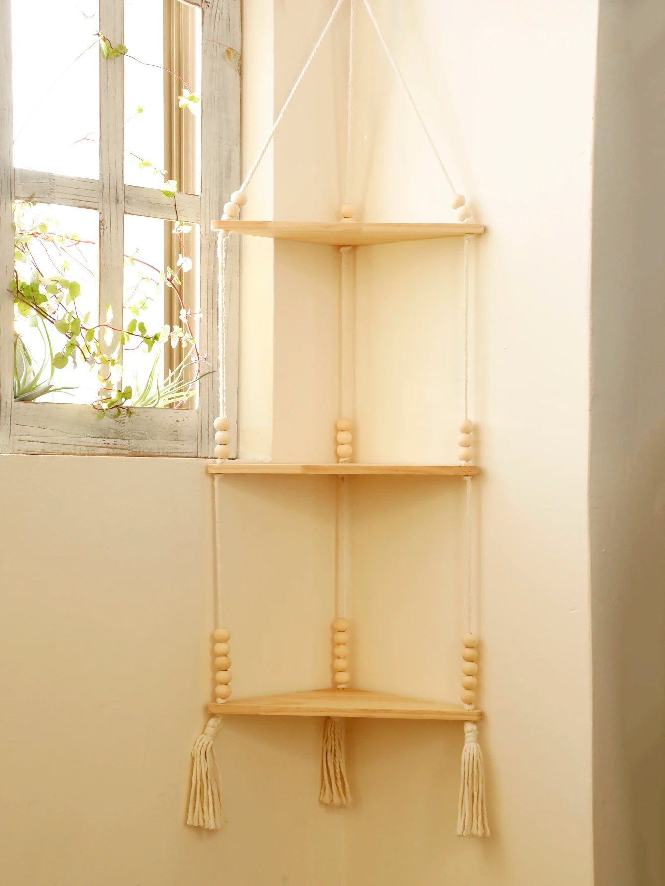 étagère bois d'angle triangulaire à 3 niveaux muraux -