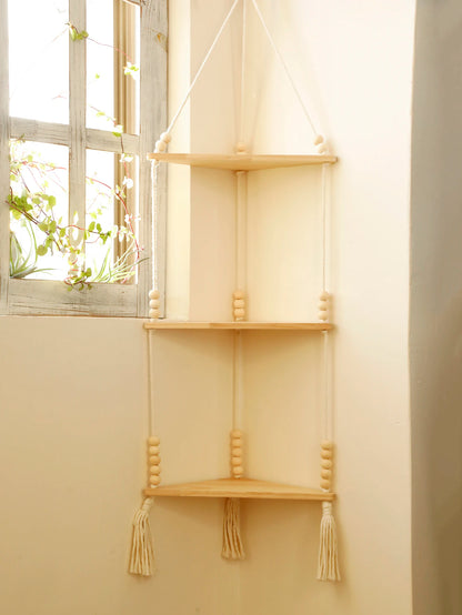 étagère bois d'angle triangulaire à 3 niveaux muraux -