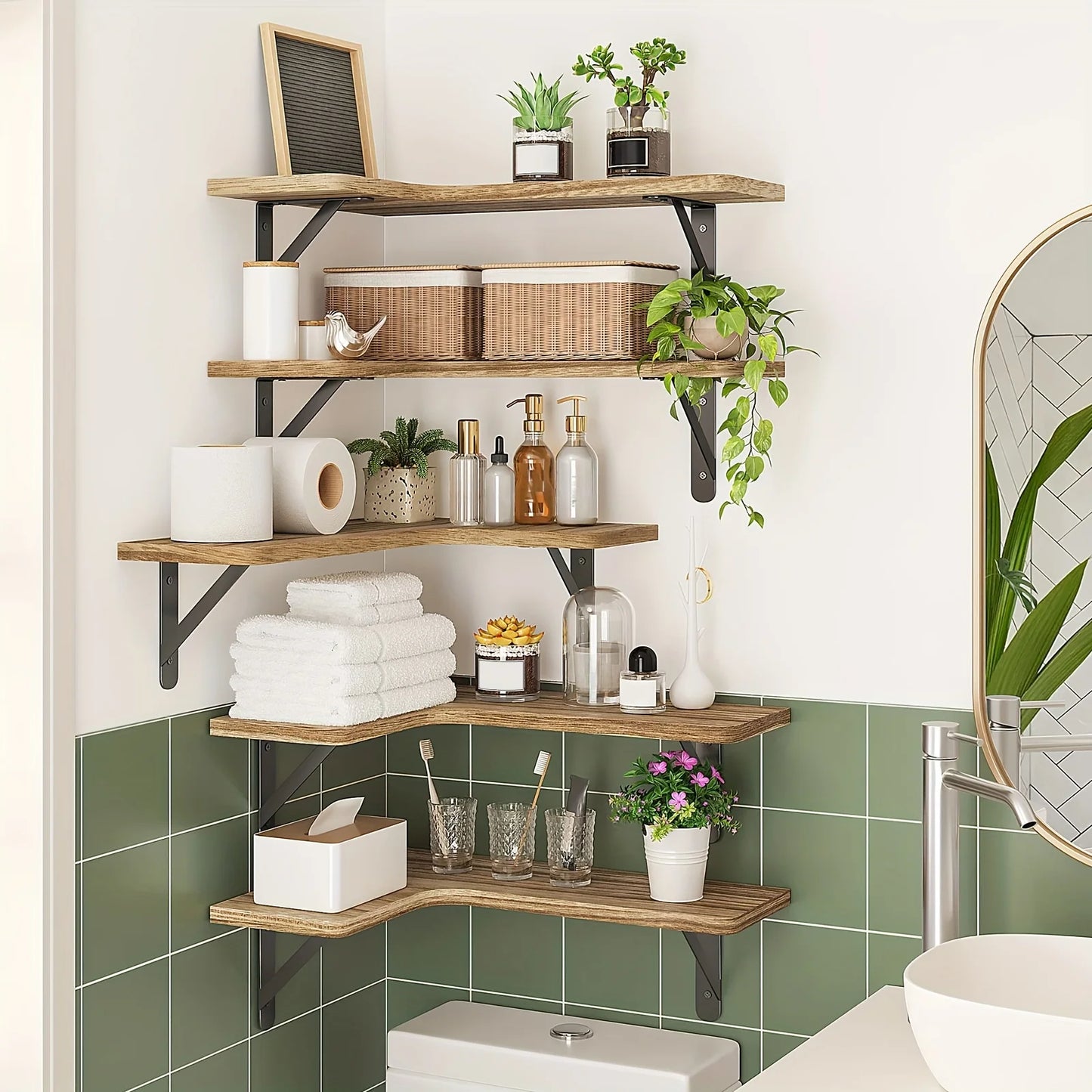 étagère murale en bois flottante rustique pour angle -