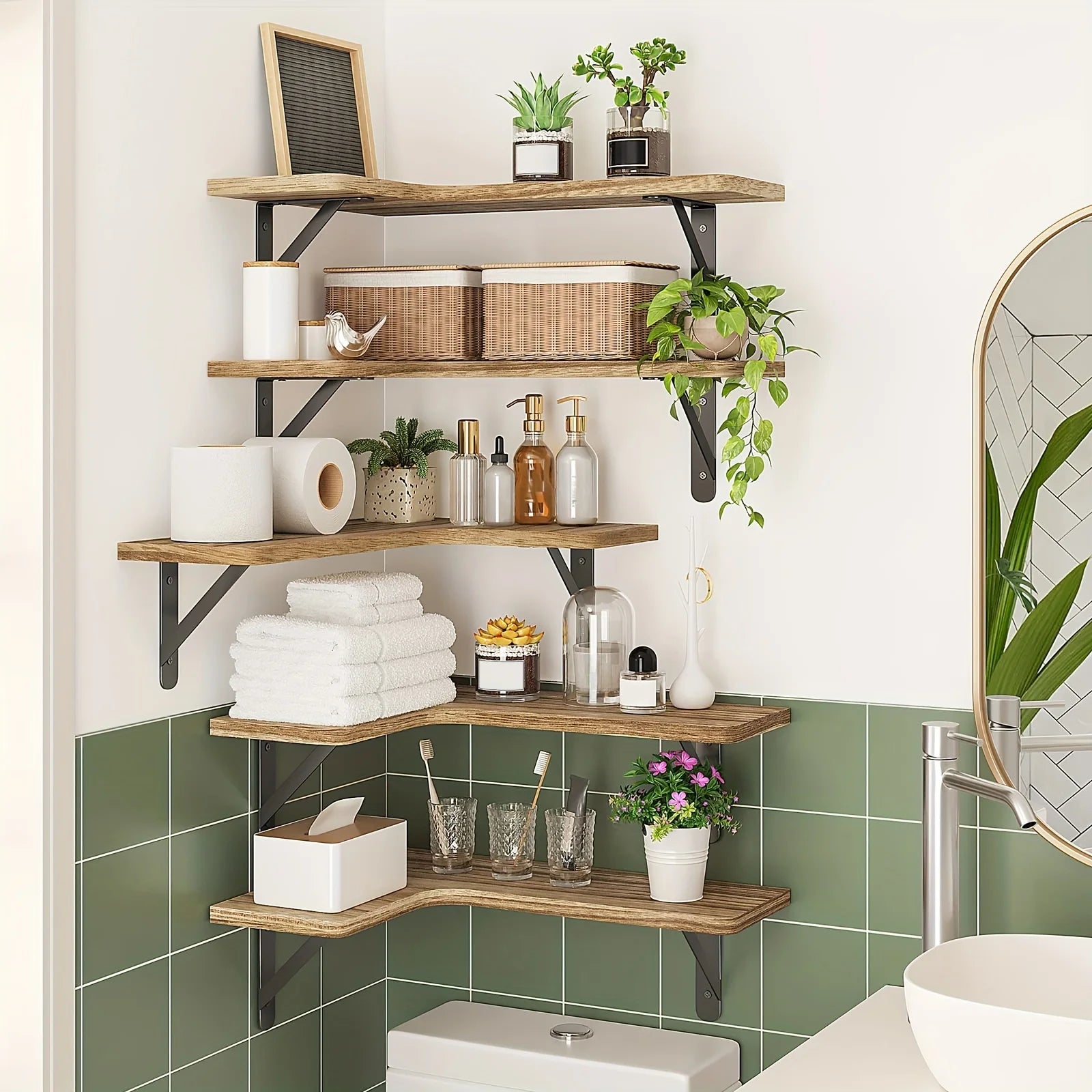 étagère murale en bois flottante rustique pour angle -