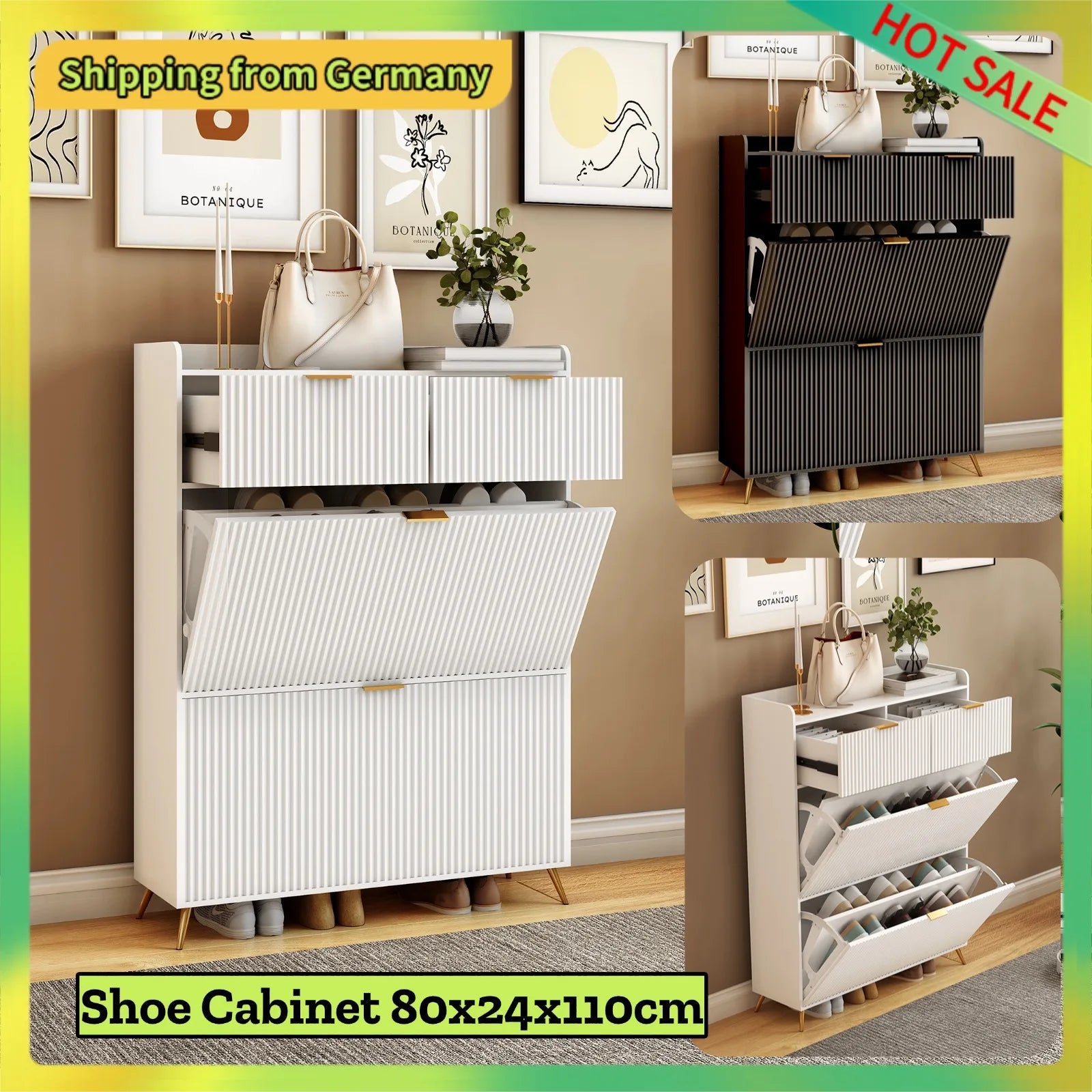 Meuble à chaussure multi compartiments 80x24x110cm -