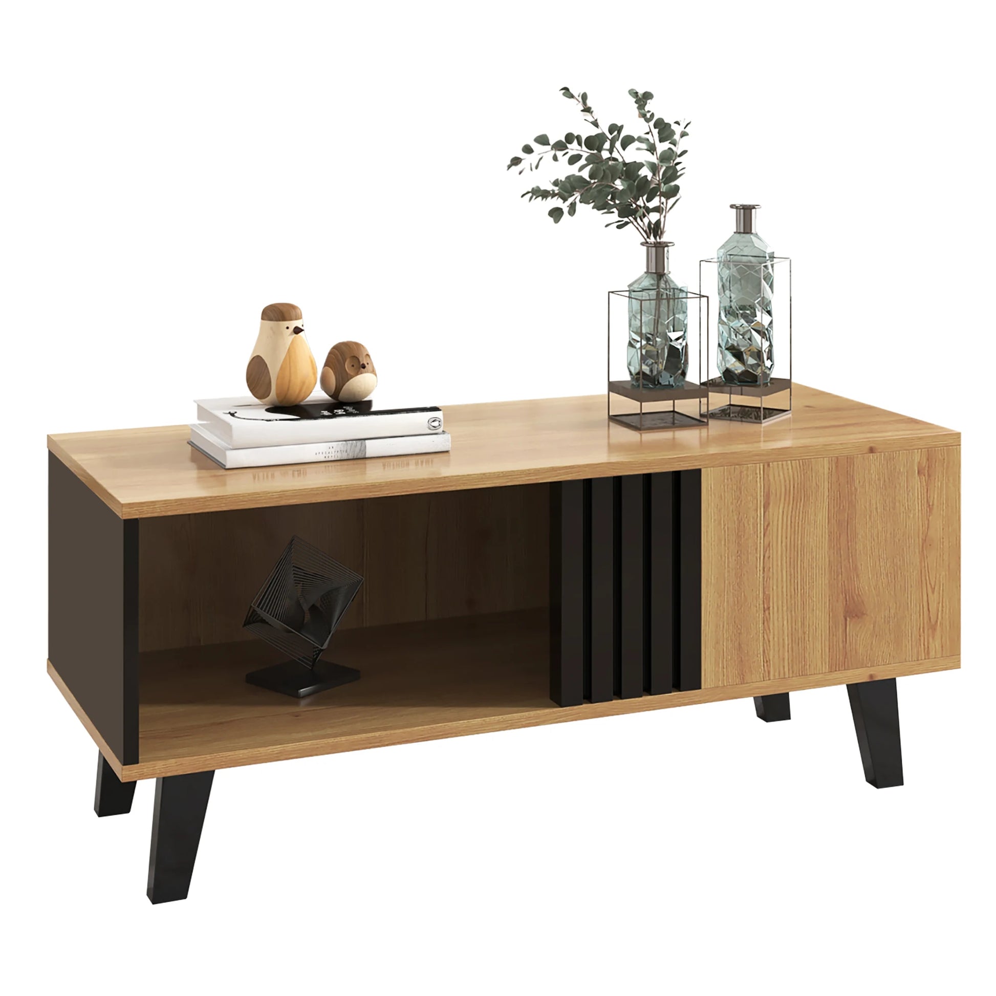 Table basse bois avec 4 pieds artisanal premium 100x60x45cm -