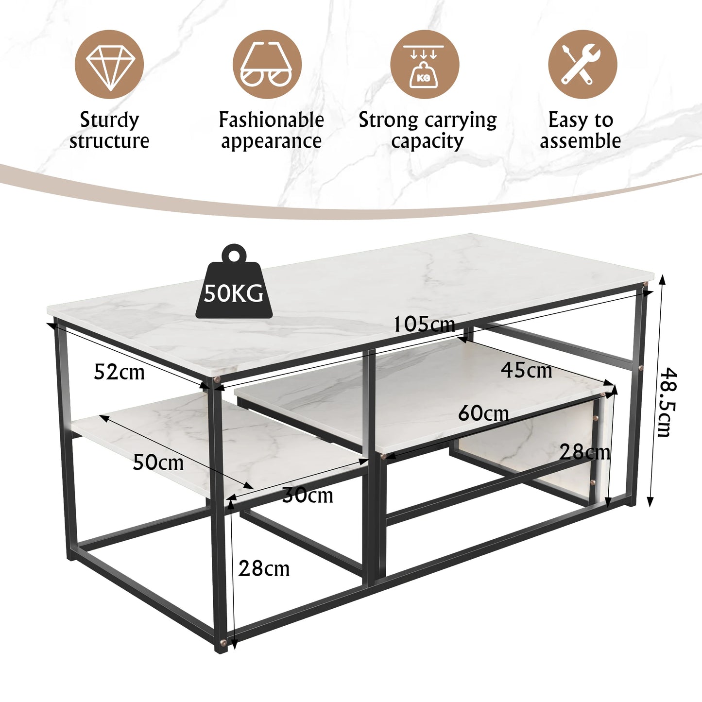 Table basse minimaliste pieds en métal - Noir Table basse