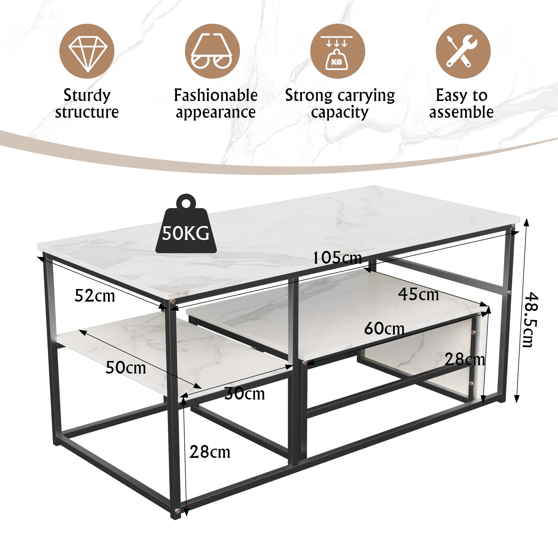 Table basse minimaliste pieds en métal - Noir Table basse