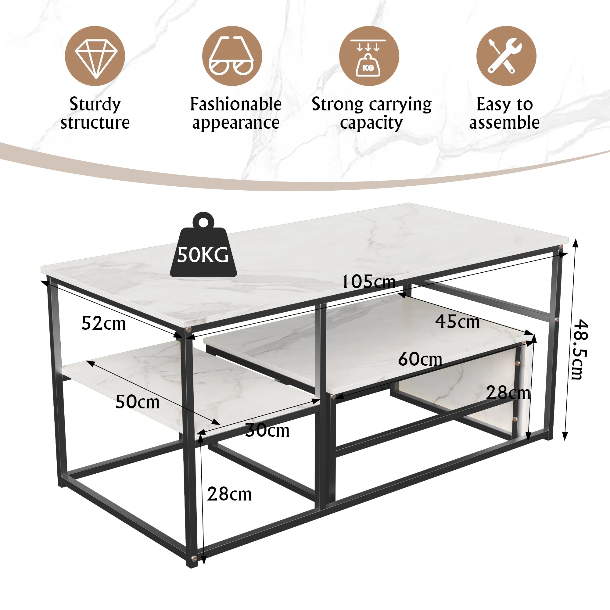 Table basse minimaliste pieds en métal - Noir Table basse