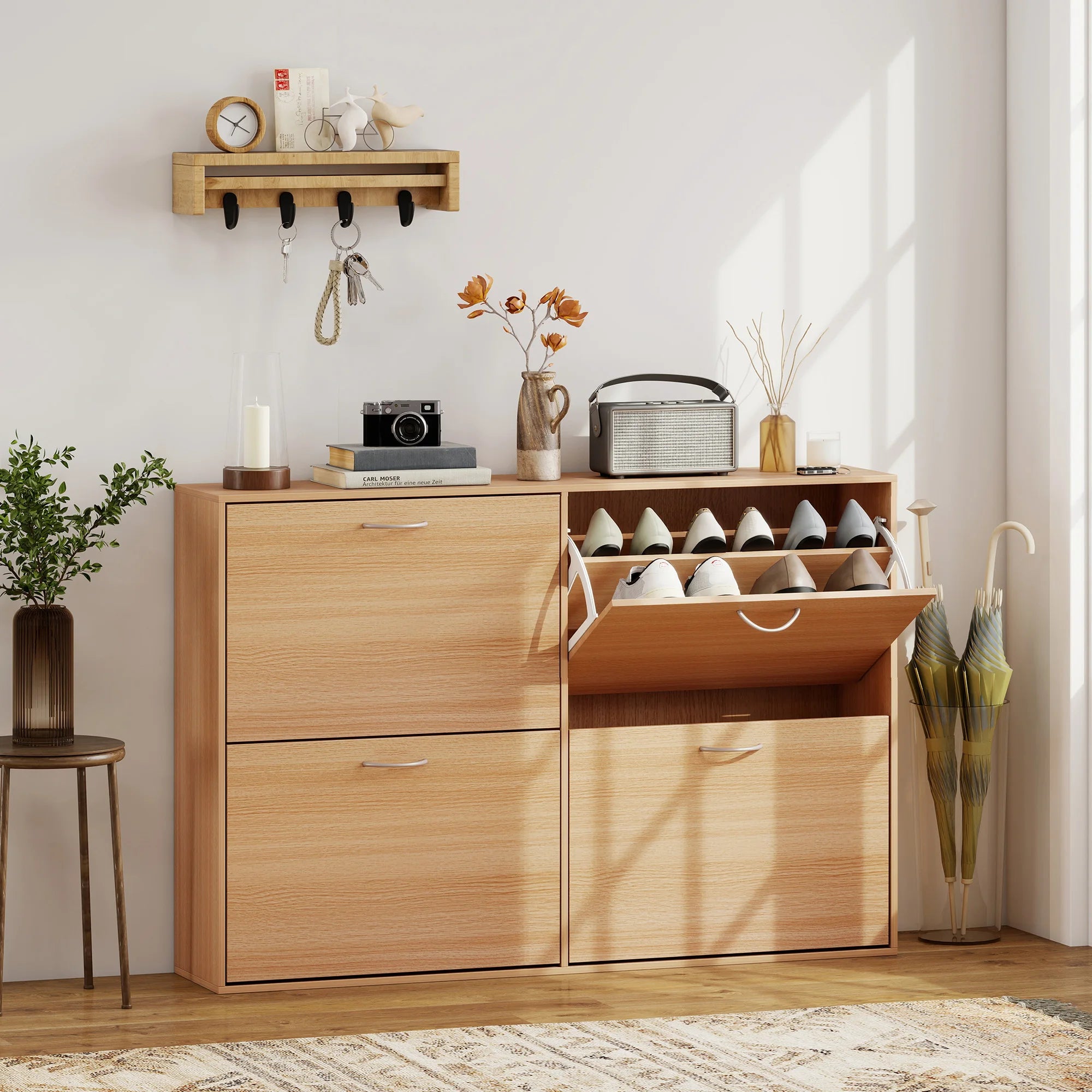 Meuble à chaussure marron naturel - 120X24X81 cm -