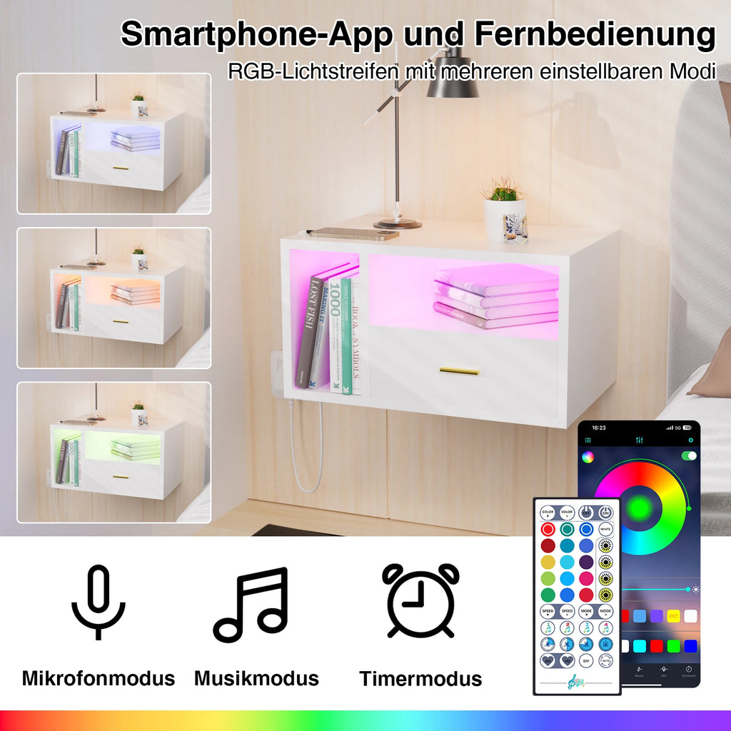 Table de nuit suspendue avec station de charge -