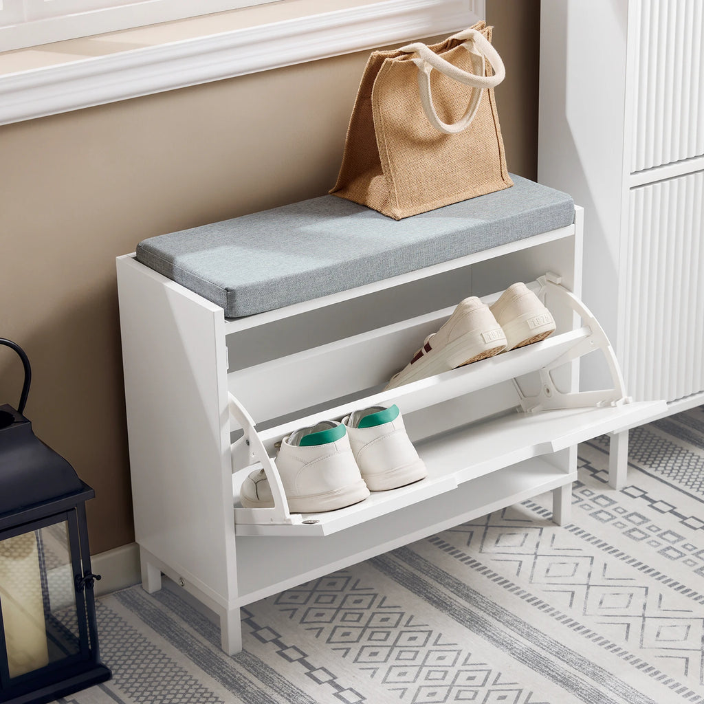Meuble à chaussure avec espace de rangement et coussin d'assise 60x52x24cm - Blanc Meuble à chaussure