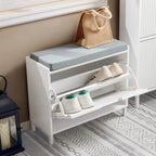 Meuble à chaussure avec espace de rangement et coussin d'assise 60x52x24cm - Blanc Meuble à chaussure