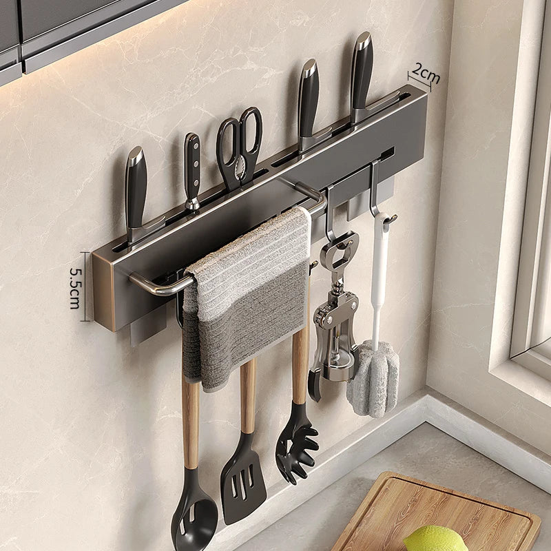 étagère cuisine inox - 30cm avec 4 crochets