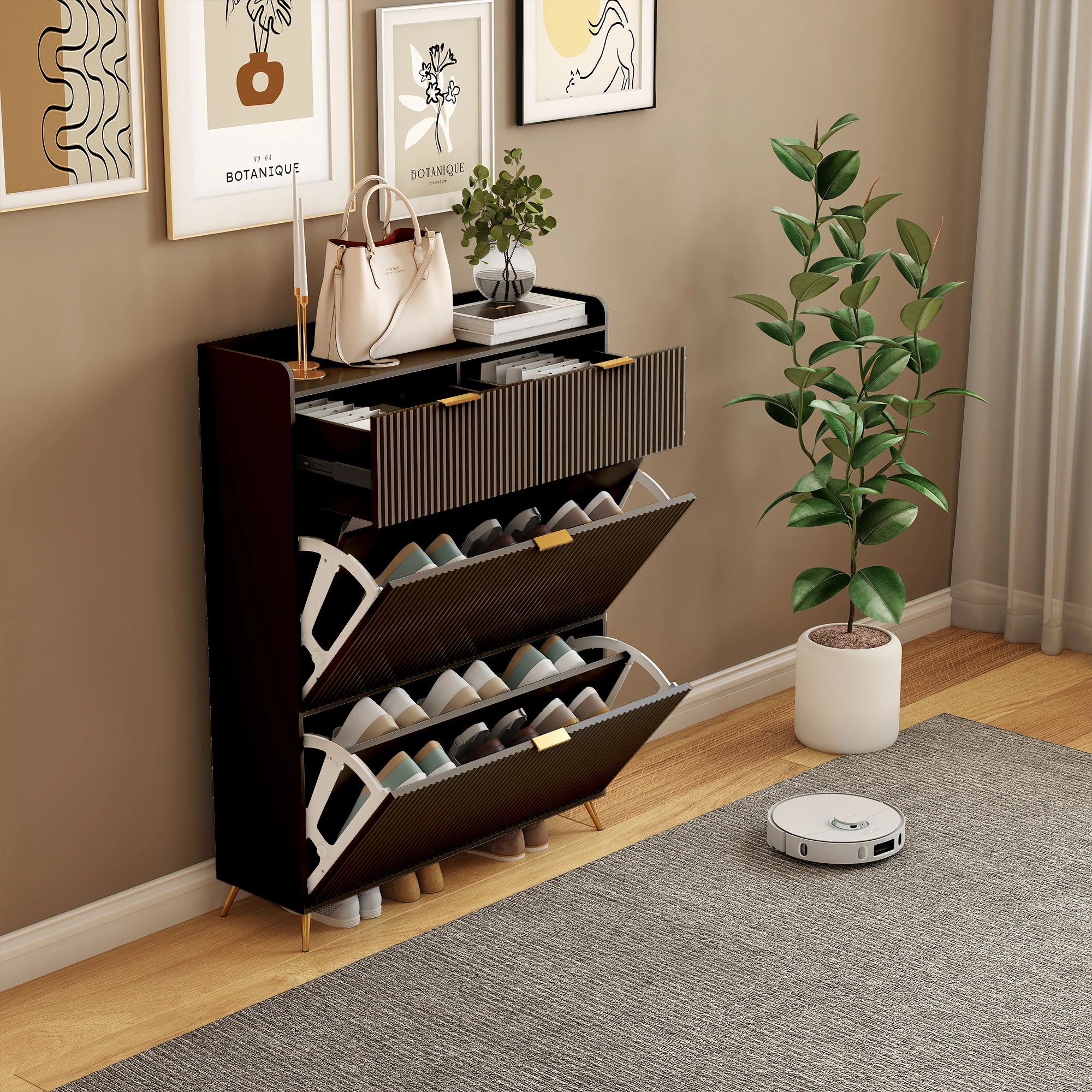 Meuble à chaussure multi compartiments 80x24x110cm -