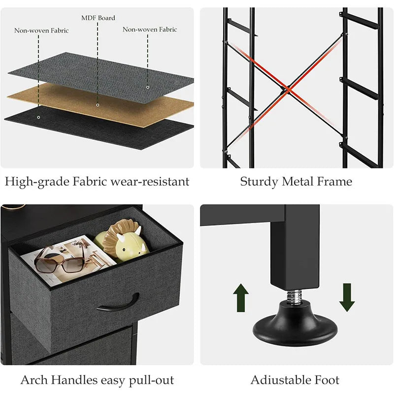 Table de nuit commode verticale à 4 tiroirs -