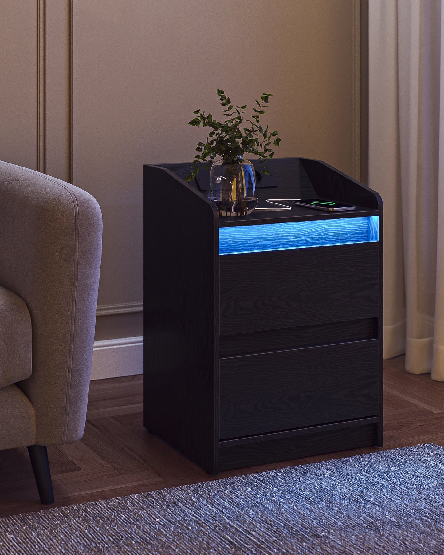 Table de nuit d'appoint élégant avec multiprise -