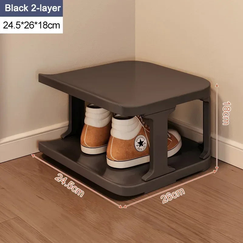 Meuble à chaussure en plastique multi étagère - Noir 2 couches