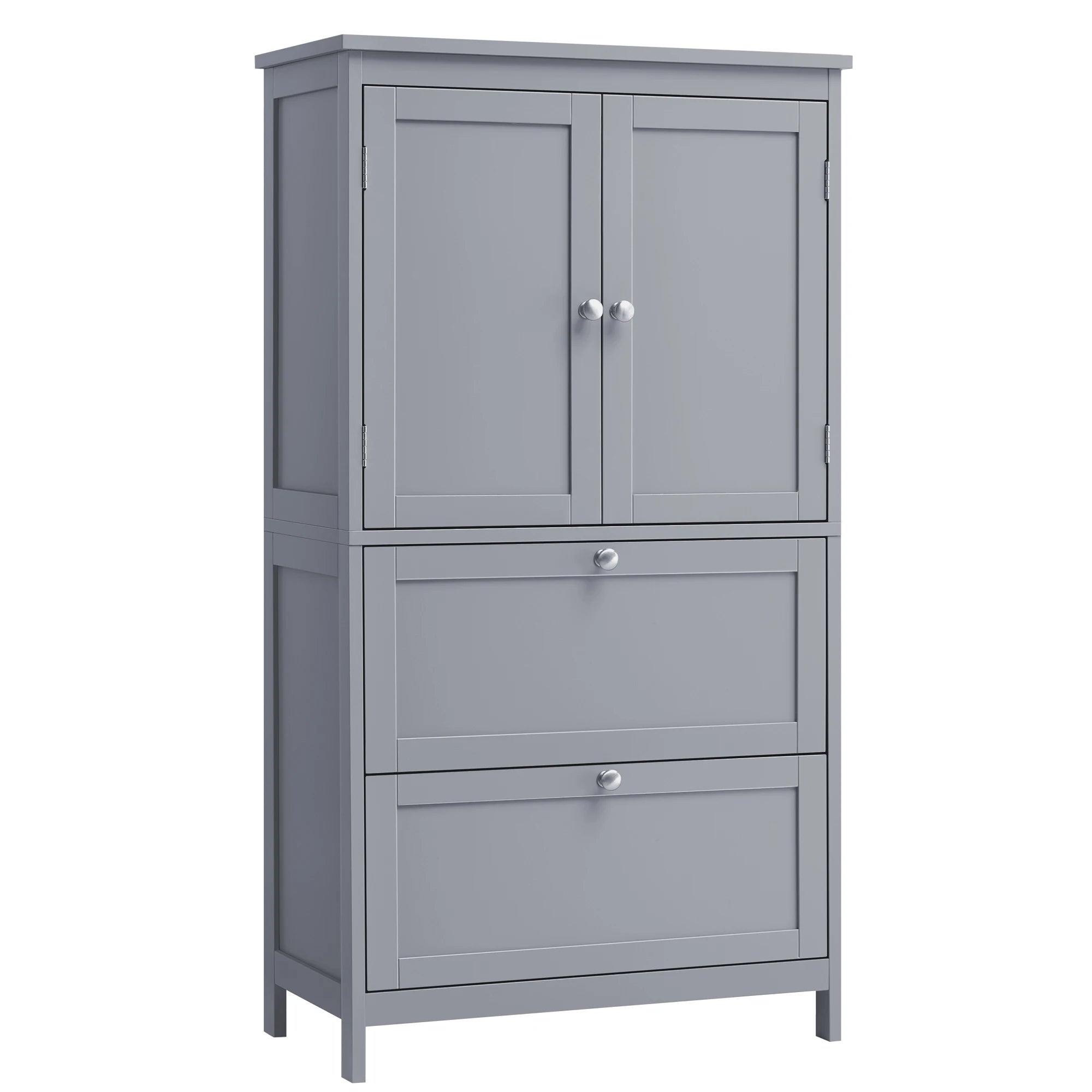 Meuble de rangement cuisine à 2 tiroirs et 2 portes - Gris Meuble à chaussure