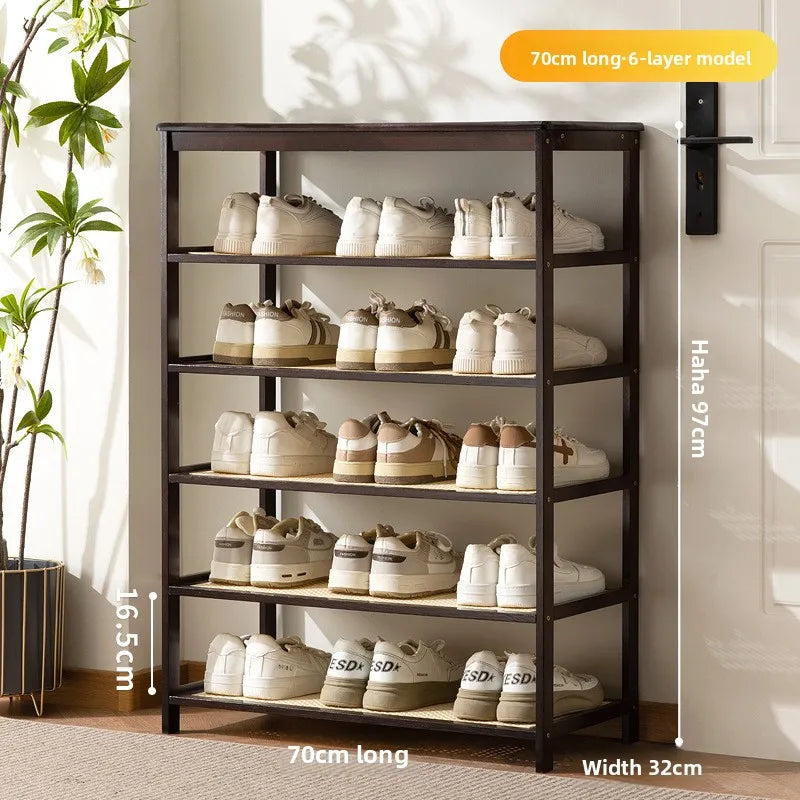 Meuble à chaussure bas d'entrée en bois massif - 6 étages-70cm